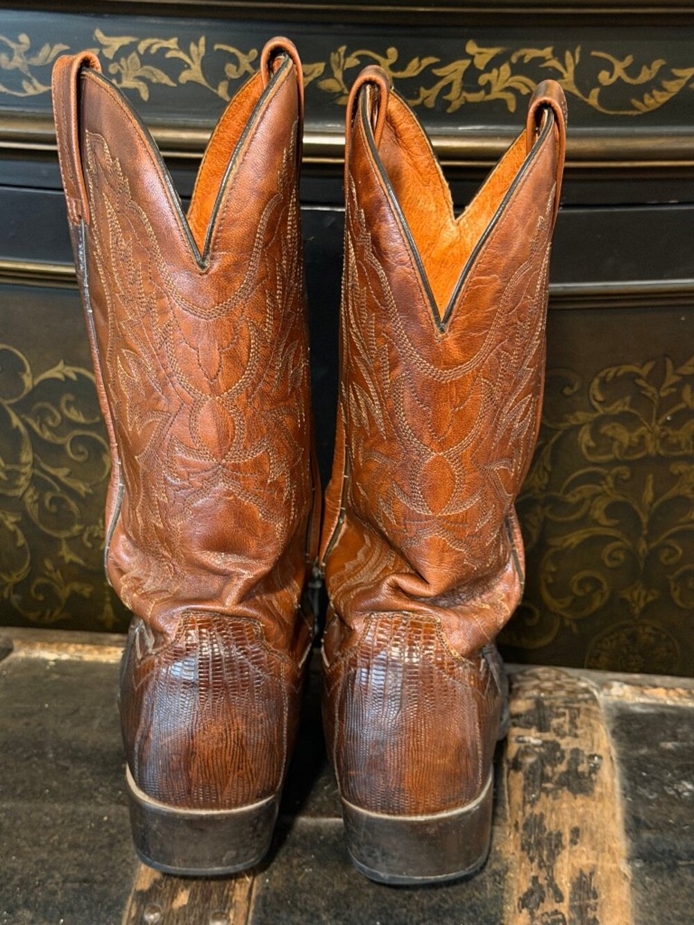 Dan Post Vintage Teju Lizard Western Cowboy Boots Brown Men 9.5 D - Picture 2 of 7